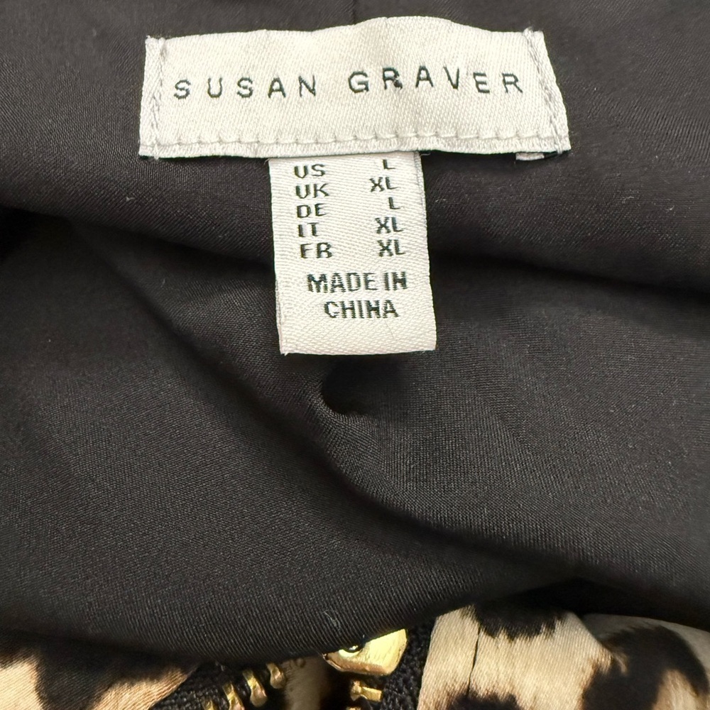 Susan Graver Leopard Print Bomber Jacket Size L Zip Animal Print Chic - Picture 5 of 8